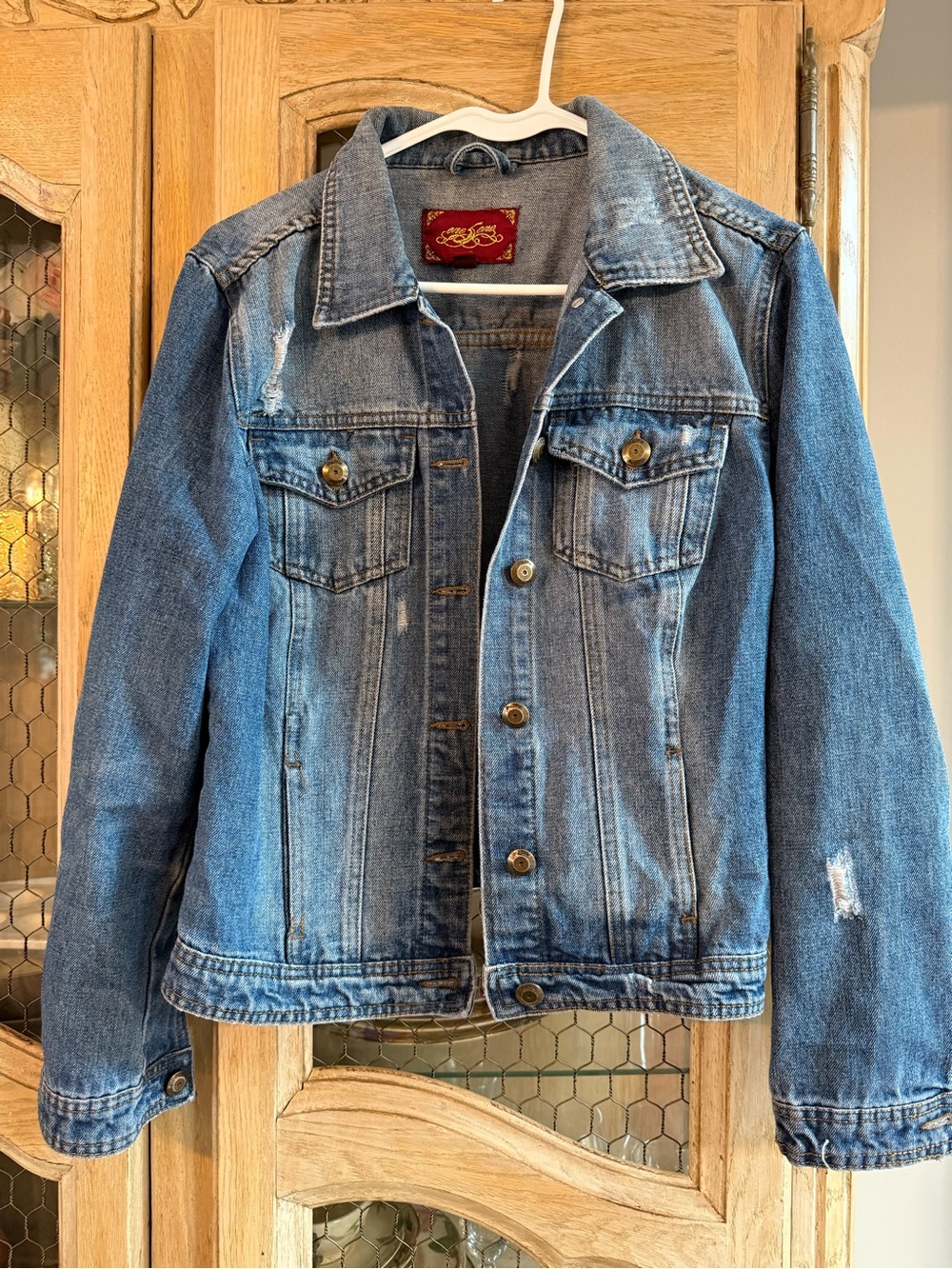 one 5 one Light Blue Distressed Denim Jacket